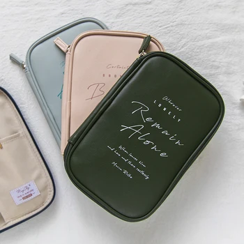 

Love Poetry Pancake Bag Leather color Pen Pencil Bag Case Pouch Storage for Pens School Stationery Passport Make up Travel F789