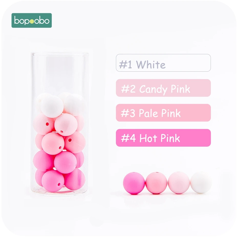 Pink Series Bopoobo, 12 мм, 10 шт., 4-6 месяцев, пищевые материалы, детские силиконовые бусины для ухода за зубами, безопасные и натуральные самодельные Стартовые наборы, экологичные - Цвет: Pink Series
