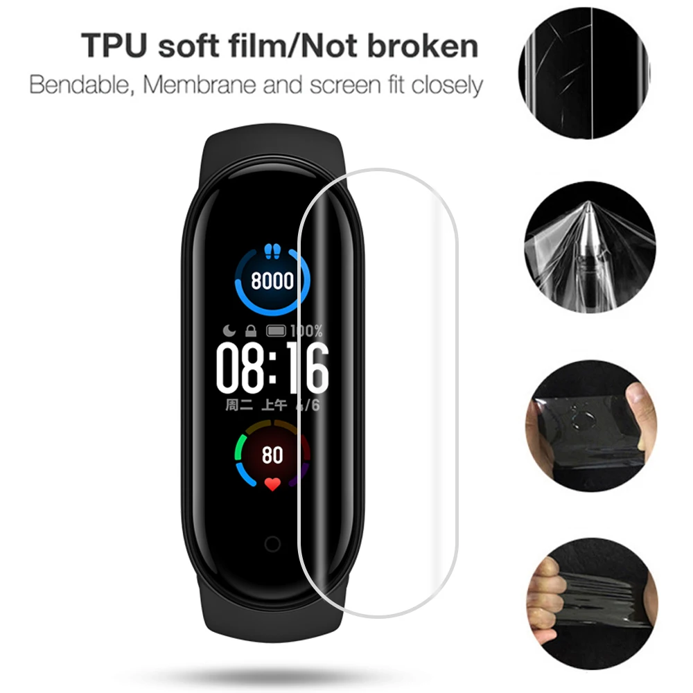 1/3/5pcs TPU Hydrogel Protective Film For Xiaomi Mi Band 6 5 4 3 screen protector Soft Film Covering Full Screen For Mi band 6 5