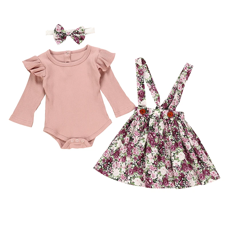 baby dress and set Summer Newborn Infant Baby Girl Clothes Set Cute Pink Floral Dress+Short Sleeve Romper Top+Headband Girls Party Clothing Outfits warm Baby Clothing Set Baby Clothing Set