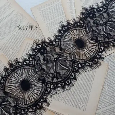 Black 17cm Нарядное кружевное платье с рисунком глаз, 9 метров = 1 партия, белое, черное платье для девочек, отделка кружевом, новинка года - Цвет: Black 17cm