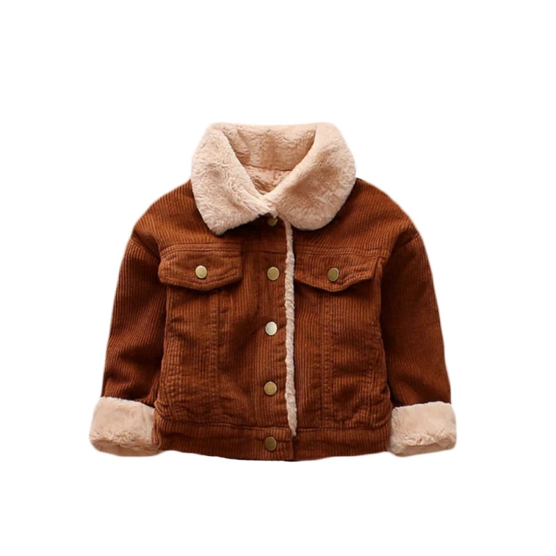 Теплое осенне-зимнее повседневное модное однотонное бархатное пальто с длинными рукавами для малышей Детская верхняя одежда - Цвет: K