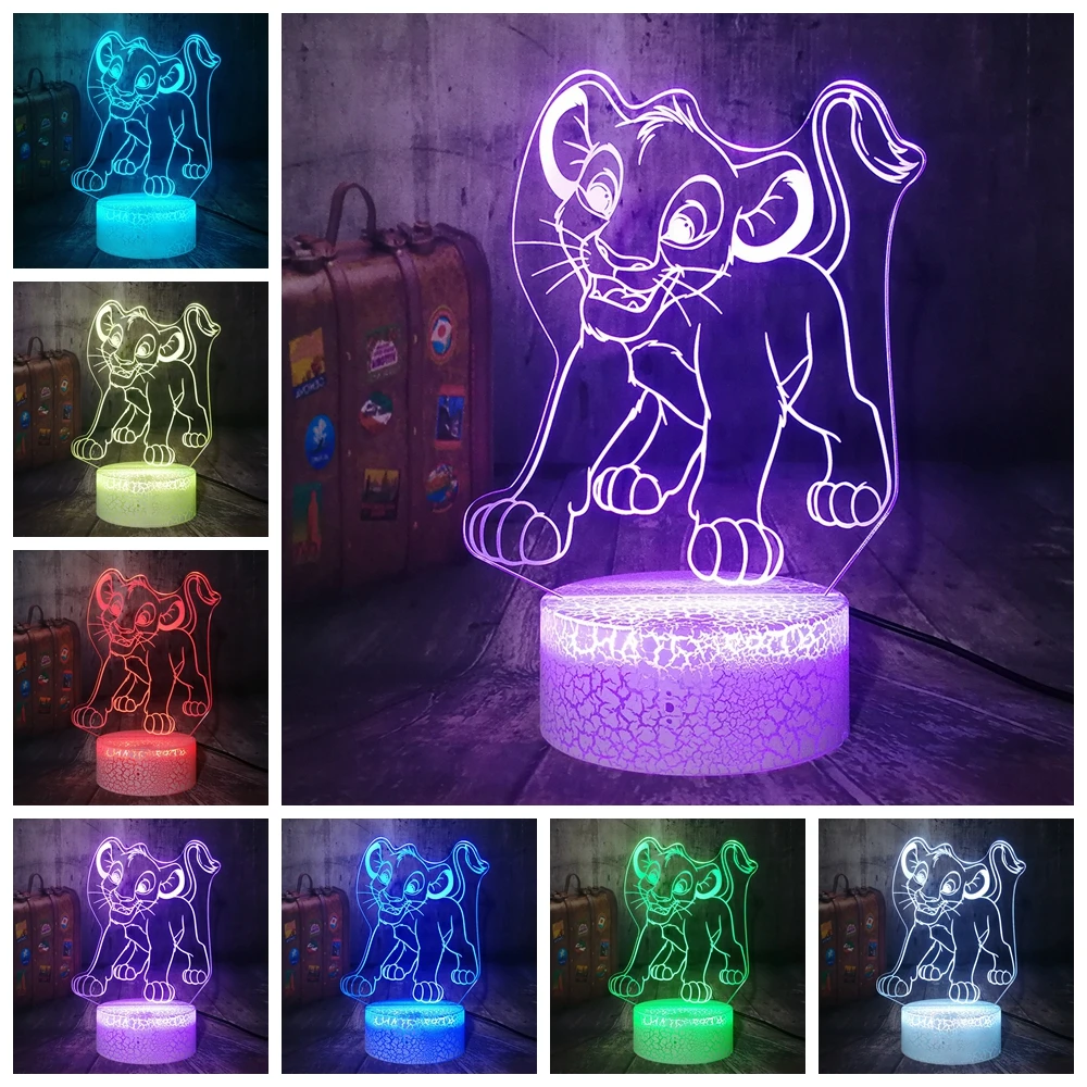 Милый мультфильм Король Лев маленький Simba светодиодный 3d-ночник RGB 7 цветов Настольная лампа домашний декор для детей и мальчиков Рождественский подарок