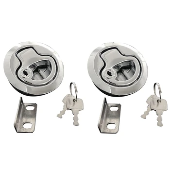 

2Pcs Flush Mount Hatch Flush Pull Latch Marine Lock with Key Lift Slam Latch Hardware for Boat Yacht Deck Hatch