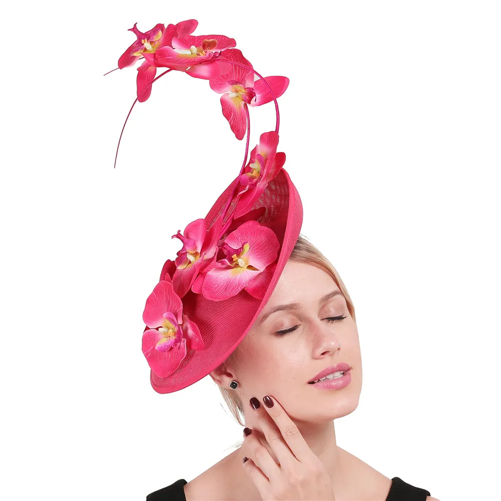 Элегантные женские цветочные украшения millinery Дерби вечерние головные уборы для чая ярко-розовые чапеты вуалетки с красивыми великолепными шляпками для женщин