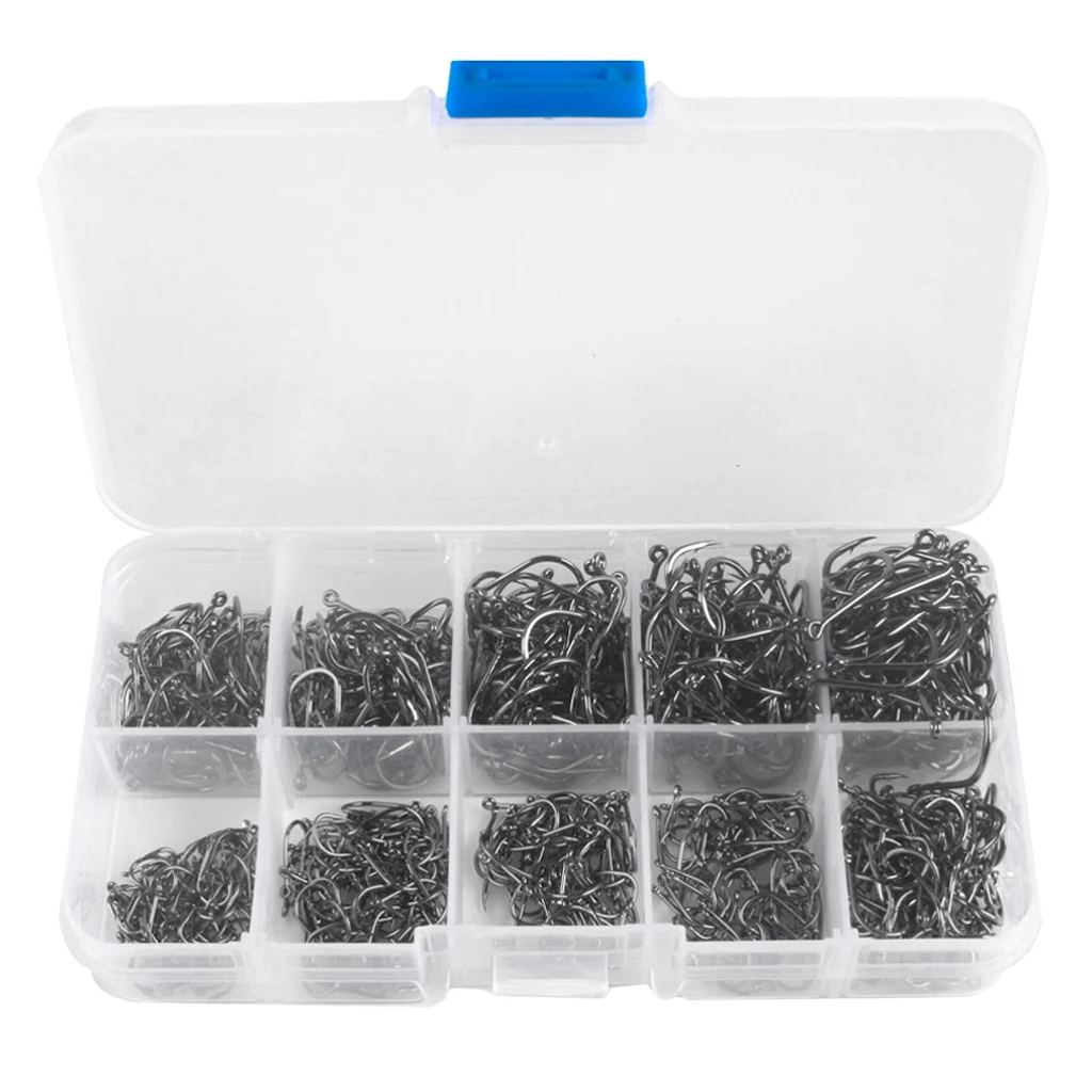 300pcs/set Assorted Carbon Steel Fish Jig Hooks Octopus Crab Hooks Kit Fishing Tackle Box 10 Sizes