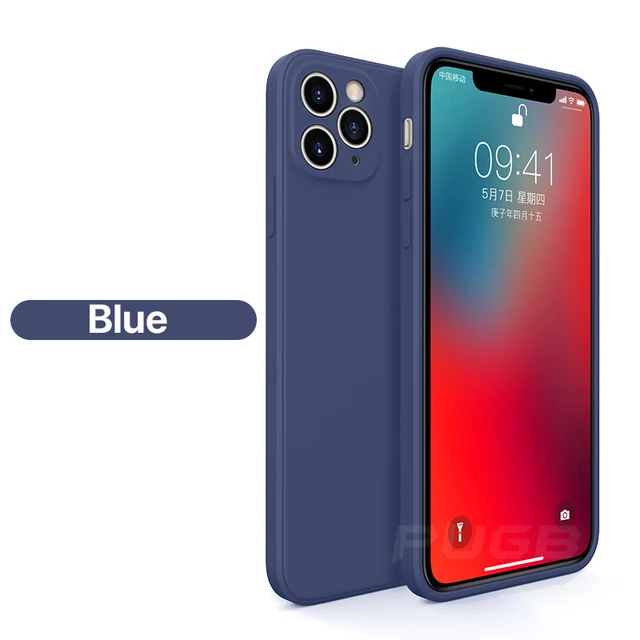 Luxury Square Frame Soft Liquid Silicone Case For iPhone 12 11 13 Pro Max Mini X Xr Xs SE 2 2020 6 6s 7 8 Plus Shockproof Cover Blue