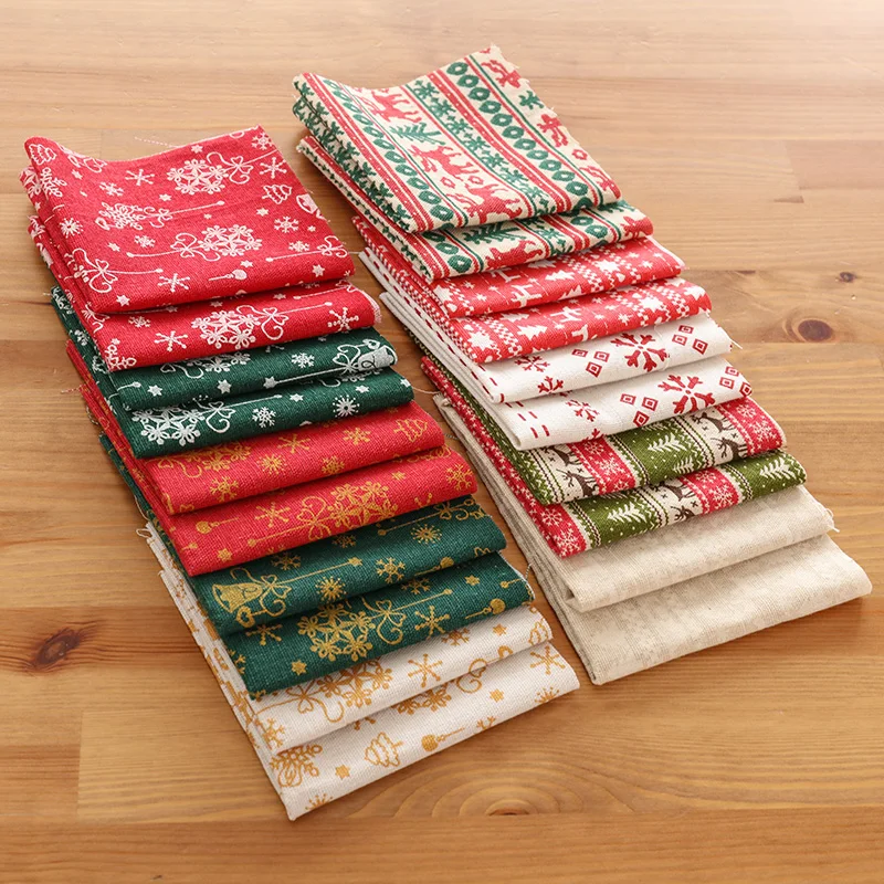 Christmas Decoration Old Coarse Cloth Red Green Print Cotton Linen Fabrics Bundle Diy Fabric 25*25cm 5pcs Or10pcs/Lot TJ1241 | Дом и сад