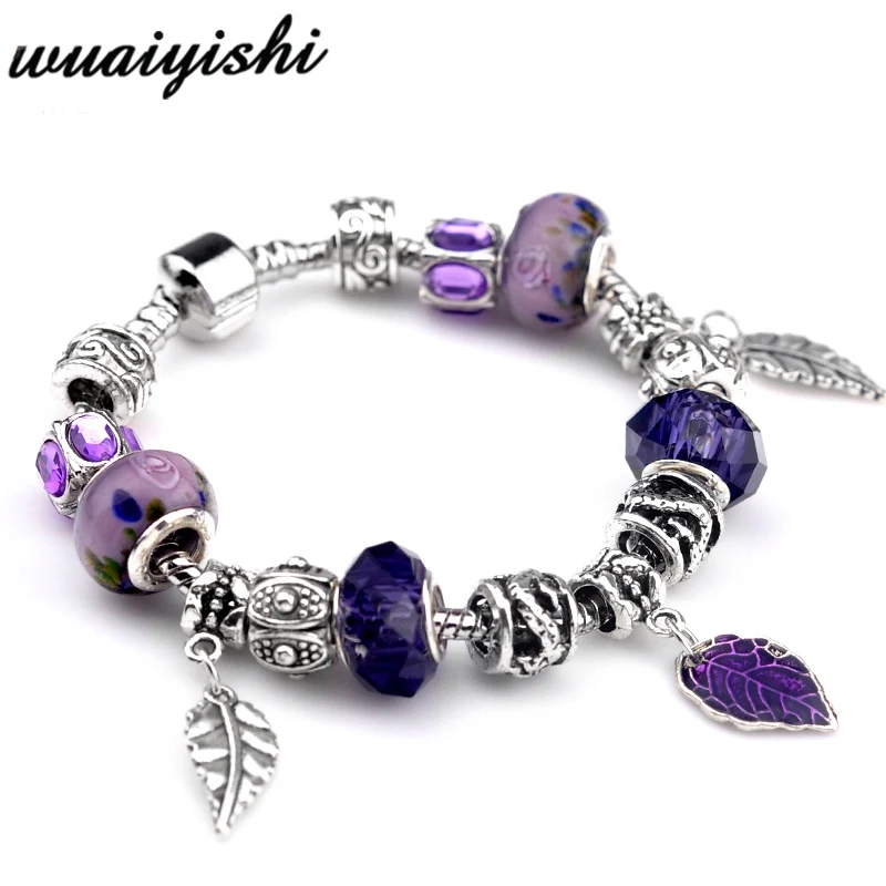 Amethyst Браслеты для девушек, Браслеты mujer, полимерные бусины Подвески украшения, серебряные DIY Браслеты для женщин, модная повязка на руку, цепочка из сплава - Окраска металла: Amethyst