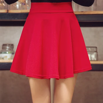 

Women Solid Summer Polyester Student Soft Pleated Spring Casual Adult Elastic High Waist Skirt Chic Mini Short