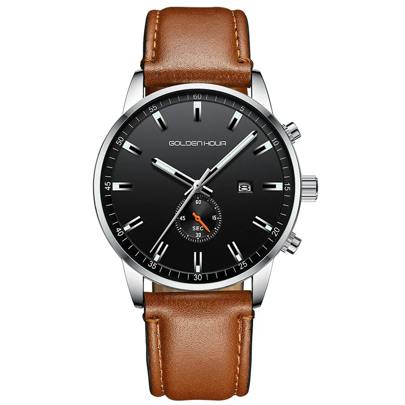 Топ люксовый бренд GOLDENHOUR мужские часы Бизнес водонепроницаемые наручные часы модные кварцевые мужские часы Relogio Masculino - Цвет: L-Silver Black