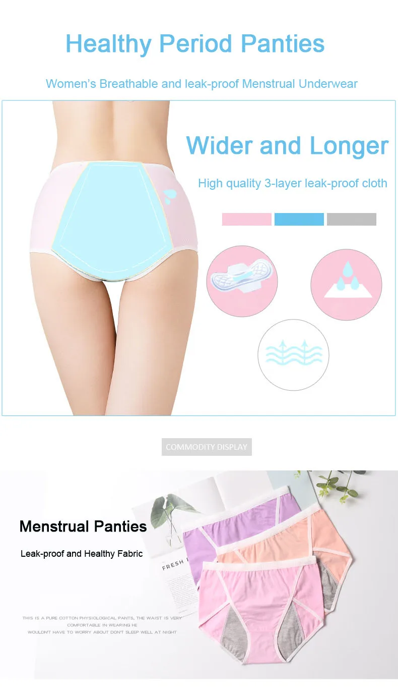 3pcs Leak Proof Menstrual Panties Physiological Pants Women Underwear Period Cotton Waterproof Briefs Drop Shipping (12)