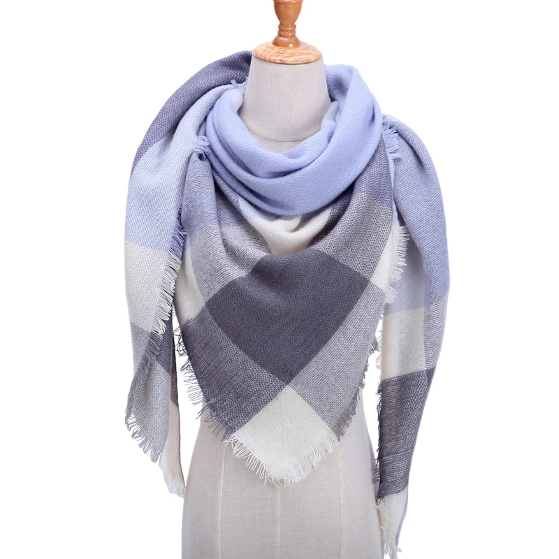 Women Winter Scarf Retro Plaid Cashmere Knitted Pa