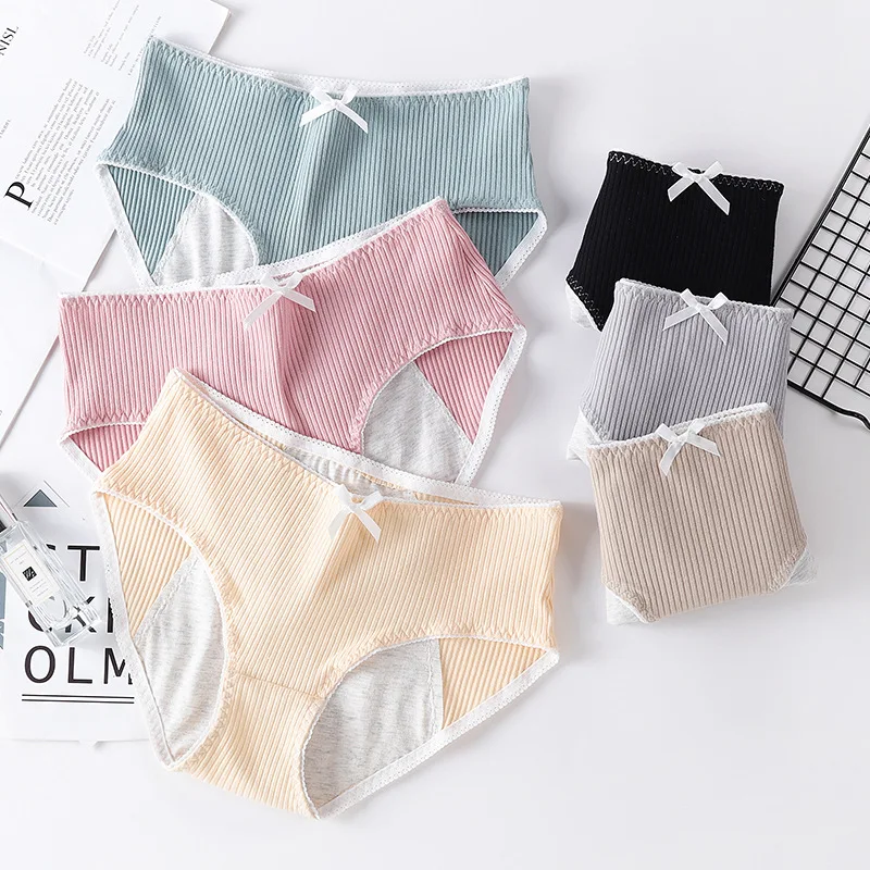 

Bow Woman Panties Lingerie Breathable Mid Waist Push Up Skin-Friendly Cotton Briefs Comfortable Solid Underpants Panties Girl