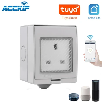 

ACCKIP UK Waterproof IP55 Wifi Smart Power Socket Timer Outdoor Plug Remote Control Works with Alexa Google Home