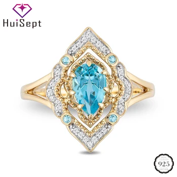 

HuiSept Vintage 925 Silver Ring Jewelry Water Drop Shaped Sapphire Zircon Gemstones Gift Rings for Women Wedding Party Wholesale