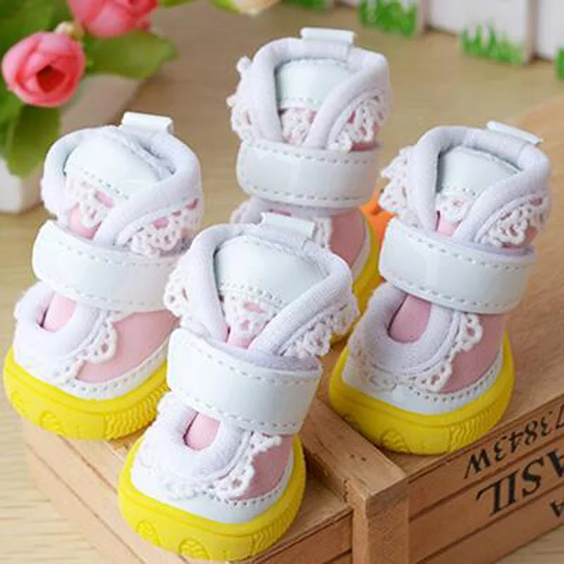 

4Pcs Non-slip Leather Pet Dog Boot Autumn Winter Waterproof Dogs Lace Footwear For Small Medium Dog Teddy Bomei Beef Tendon Shoe