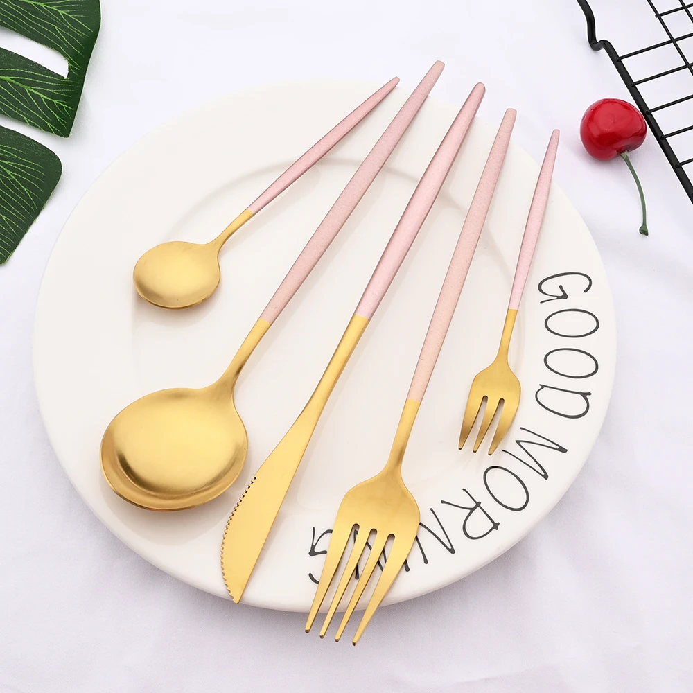 4/20Pcs Dinnerware Matte White Gold Cutlery Set Stainless Steel Flatware Set Knife Fork Spoon Wedding Kitchen Silverware