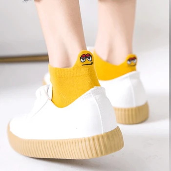 

1 pairs women's cotton happy fun ankle socks spring and summer cute embroidery expression candy color casual cartoon short socks