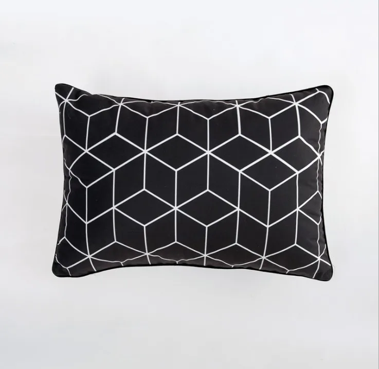 Double Side Print Black White Geometric Pillow Cover Geometric Cushion Cover Velvet Home Decorative 30x50cm Sofa Bed Chair