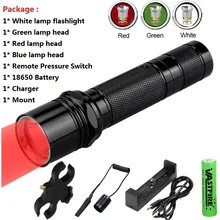 USB Перезаряжаемый светодиодный светильник-вспышка для охоты 1 Режим 400 ярд 3/4 светильник цвета(зеленый/красный/белый/синий/фиолетовый) светильник-вспышка для 18650