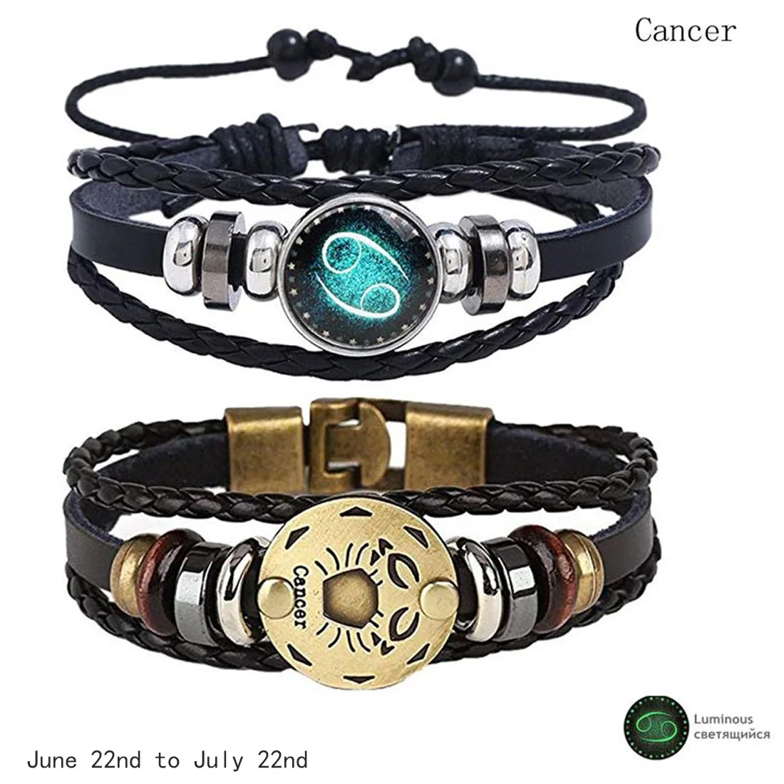 2pcs/set 12 Constellation Bracelets Luminous Charm Leather Bracelet Zodiac Horoscope Braided Bangle Men Women Jewelry Wrist Gift 8