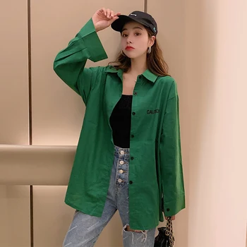 

Cotton Yellow Blouse Female Casual Loose Long Sleeve Shirt Women's Fresh Green Mid-Length Ladies Tops Woman Tunic 2020 Spring