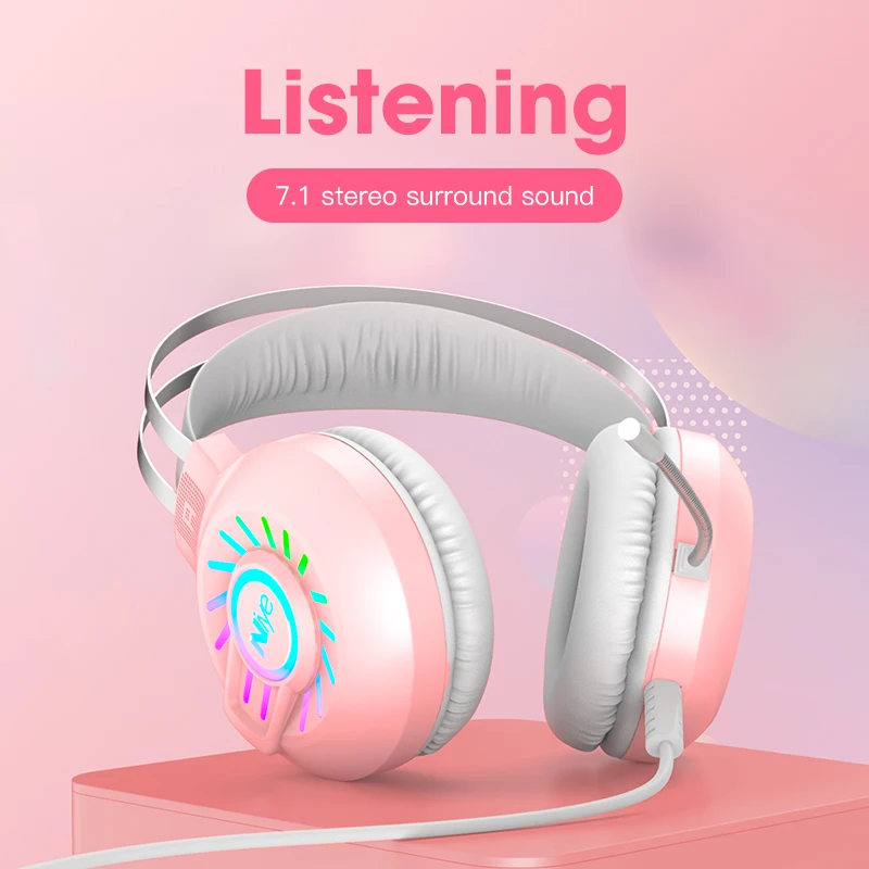 Headset Wired Computer Headset 3D Stereo Gaming Headset with Microphone Noise cancelling Headphone Girl Cute Headphones