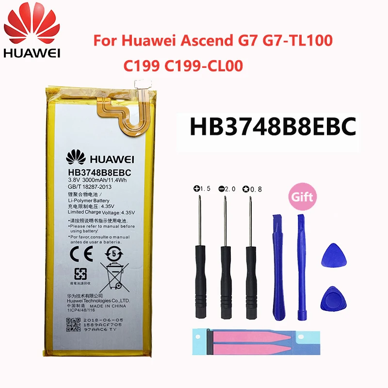 100% Оригинальный аккумулятор для Huawei C199 Ascend G7 TL100 HB3748B8EBC 3000 мАч CL00 мобильный