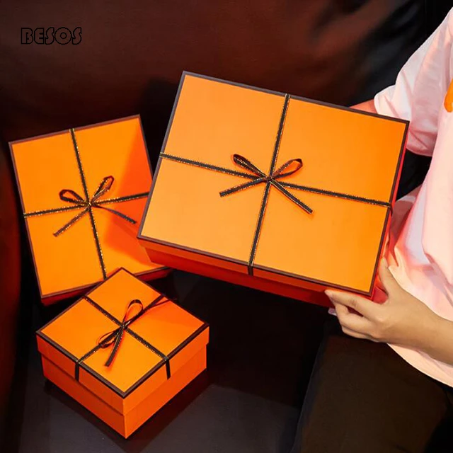 Luxury Large Orange Silk Bow Ribbon Gift Box Party Wedding Wallet