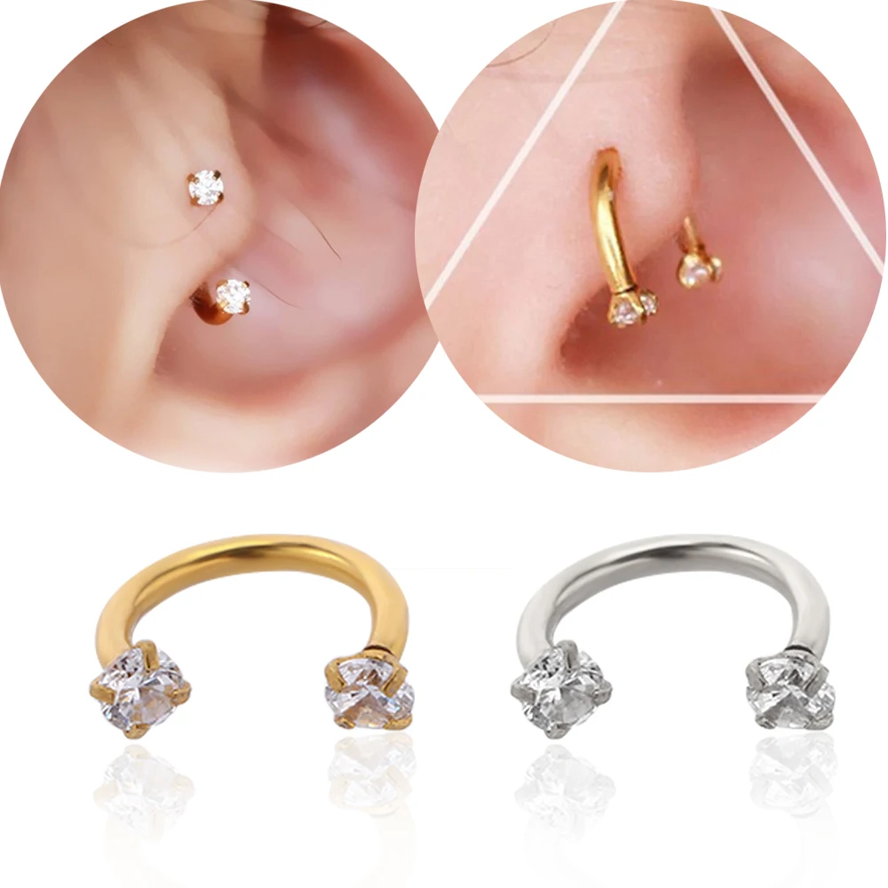 2PCS Surgical Steel Zircon U-shaped Cartilage Ear Stud Piercing Earrings For Women Sexy Body Jewelry | Украшения и аксессуары