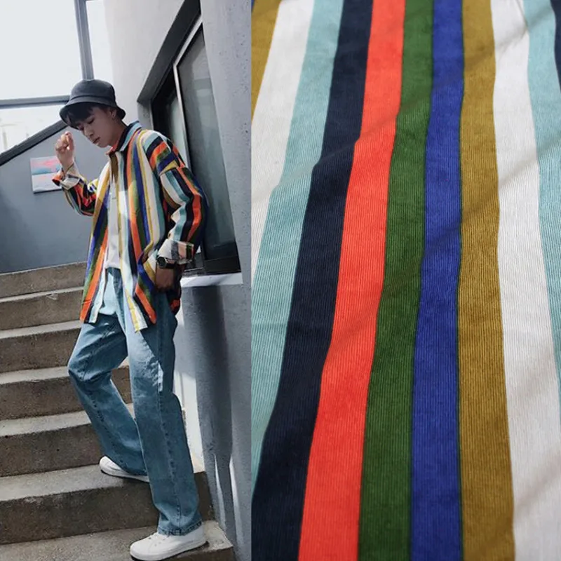 Пол метра осень зима цветная полоса печати хлопок вельвет ткань для платья рубашка брюки пальто обувь материал поверхности T869