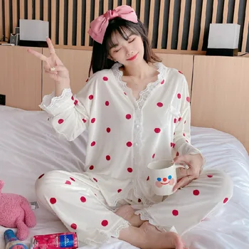 

Nightwear Home Clothes Autumn New Female Velour Sleepwear Lace Trim Casual Velvet 2PCS Pajamas Suit Shirt&Pants Pyjamas Lingerie