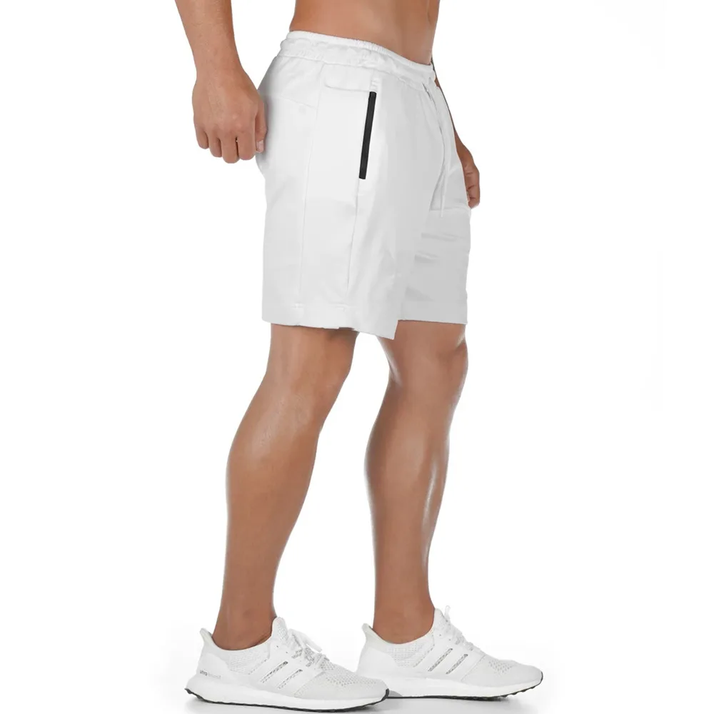 Спортивные тренажеры фитнес быстросохнущие шорты для мужчин Бодибилдинг; Бег тренировки летние прохладные тонкие короткие мужские брюки повседневные Бермуды для пляжа спортивные брюки - Цвет: Белый