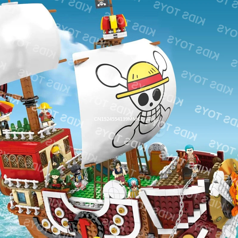 

3D2Y Playmobil One Pieces Thousand Sunny Ship 9 Figures pirate Luffy ship techinc Set Building Block kids Toys