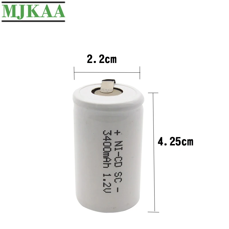 MJKAA SC батарея 3400mAh 1 2 V 22*42 Ni CD аккумуляторные батареи с удлинителем для