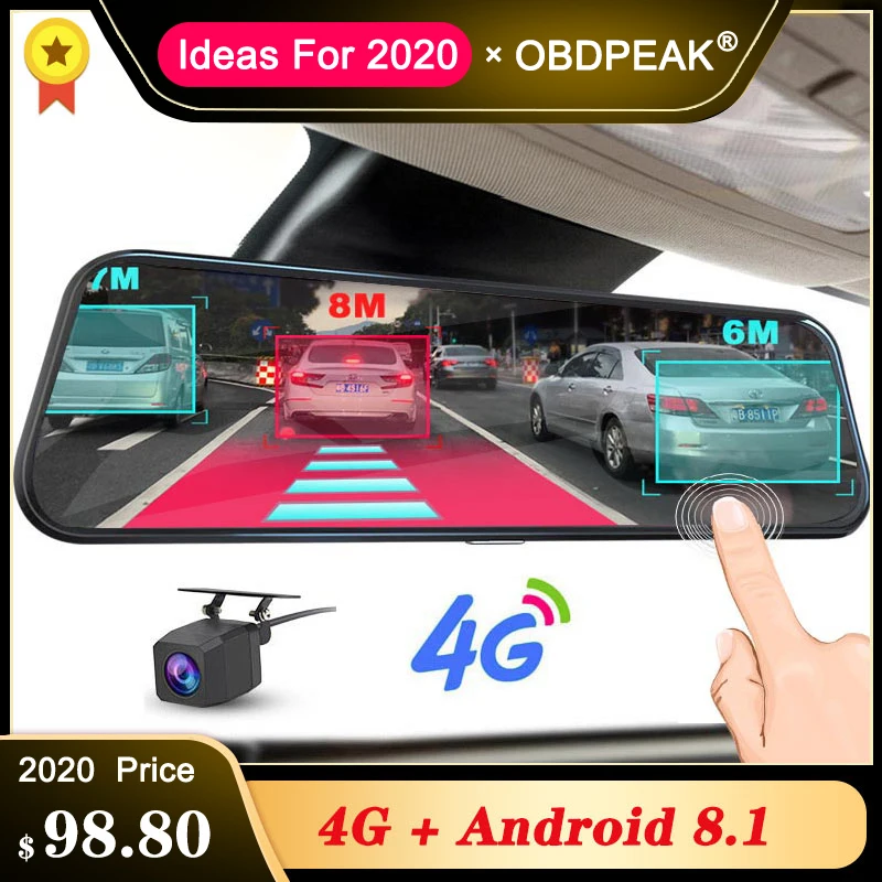 Зеркало заднего вида A980 4G Android 8 1 ADAS потоковая камера 10 дюймов видеорегистратор