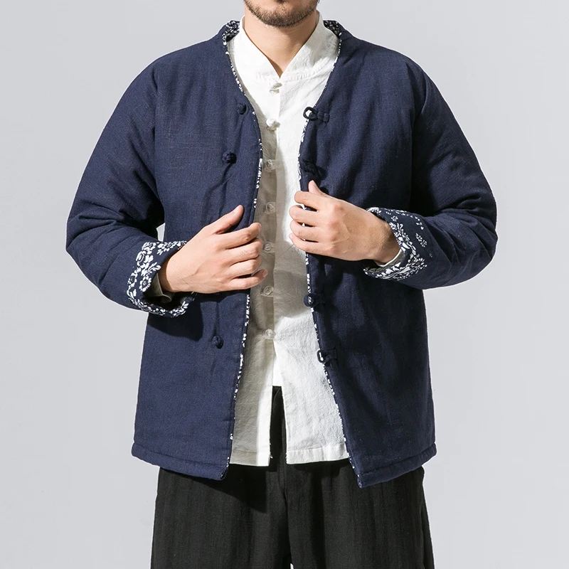 Зимние мужские парки в китайском стиле ханьфу кимоно верхняя одежда ветровка Hanfu халаты толстое теплое пальто винтажная куртка с хлопковой подкладкой