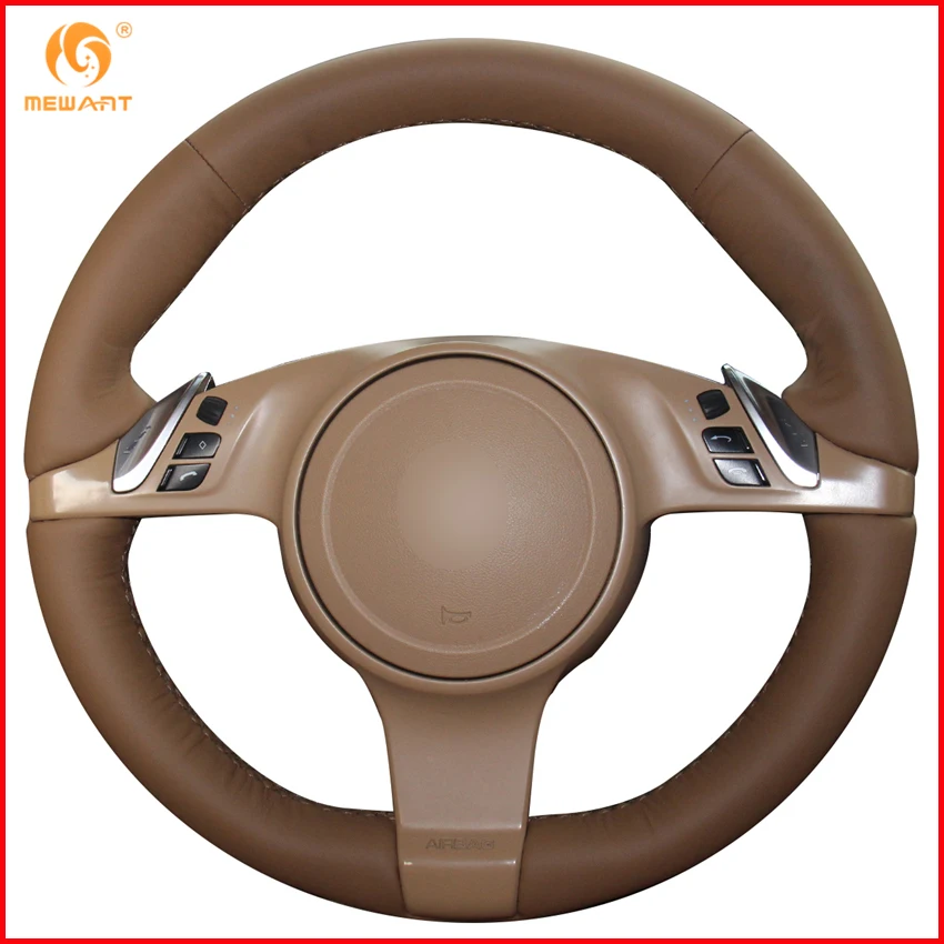 MEWANT Brown Genuine Leather Car Steering Wheel Cover for Porsche Cayenne Panamera 2010 2011 Interior Accessories Parts | Автомобили и