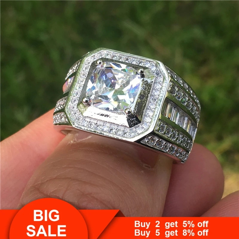 Vecalon Solitaire мужское кольцо 925 пробы серебро 1ct AAAAA Cz обручальное кольцо кольца для мужчин ювелирные изделия на палец Быстрая
