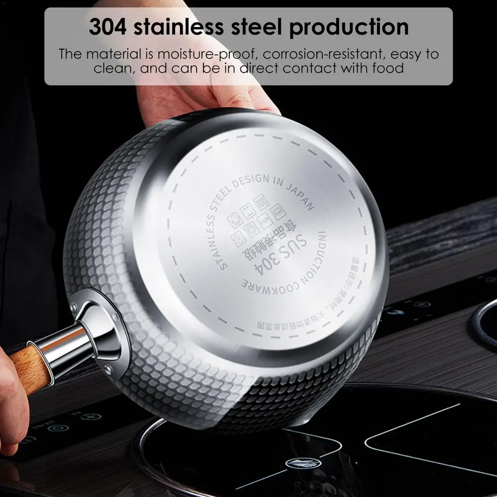 Japanese Saucepan Non-Stick Stainless Steel Milk Pots Soup Pot Kitchen Cooking Pan With Wooden Handle Cookware 20Cm 6 Japanese Saucepan Non-Stick Stainless Steel Milk Pots Soup Pot Kitchen Cooking Pan With Wooden Handle Cookware 20Cm