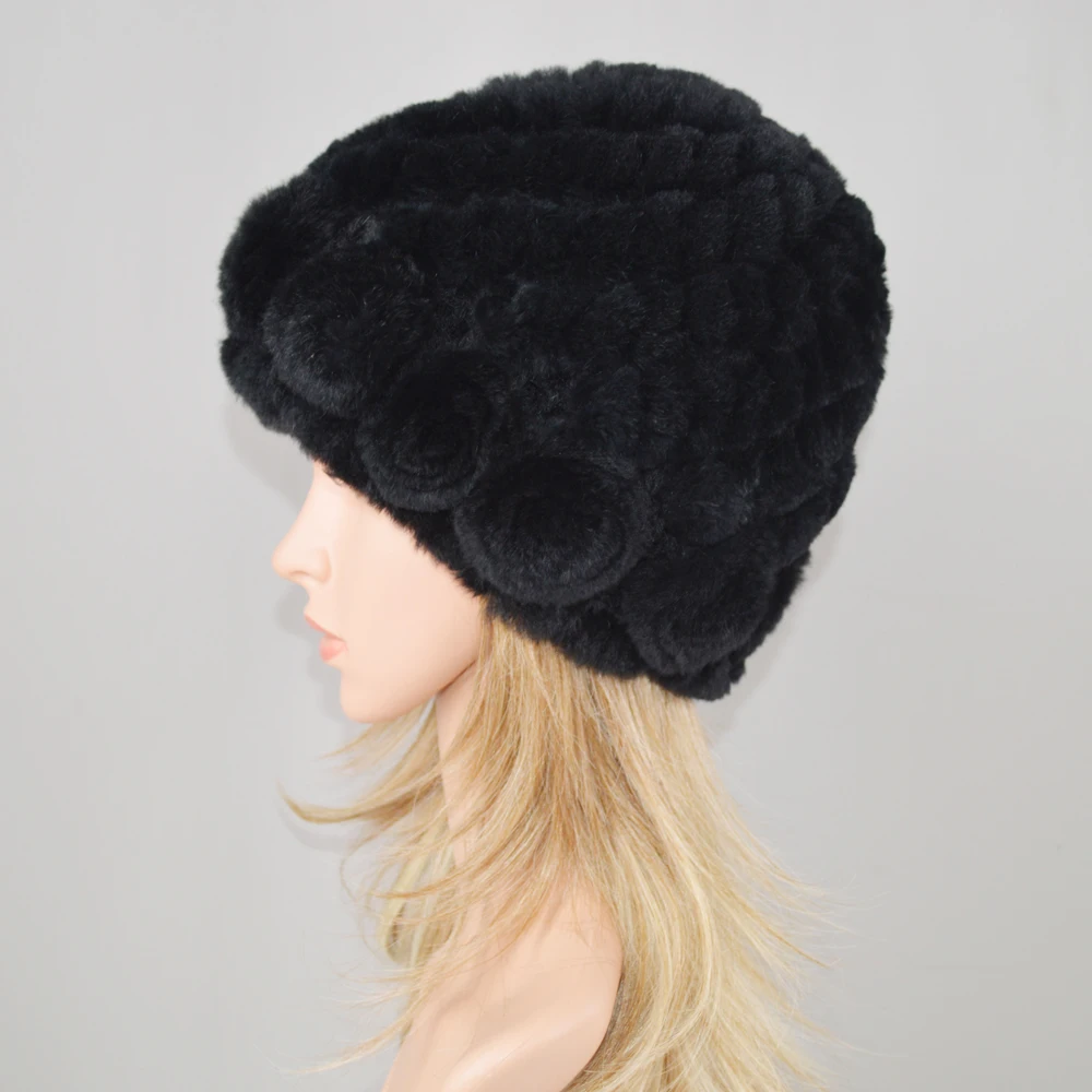 Venta Caliente натуральный Rex Conejo Pelo Sombrero Mujer Hecho A Mano Kina Boinas Para Mujer Gorro Mujer