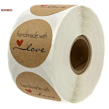 

1500pcs 1Inch DIY Hand Made Handmade With Love Label Wedding Stickers Adhesive Sticker Kraft Round Labels Thank You Sticker