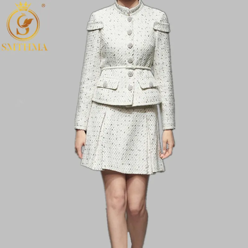 

2019 Autumn Elegant Runway Women Tweed Set 2 Piece Set Women Skirt Top OL Tweed Jacket and Mini A-line Skirt Two Piece Sets Suit