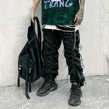 

Male Women High Street Vintage Fashion Gothic Harem Trousers Jogger Sweatpants Men Drawstring Streetwear Hip Hop Casual Pants