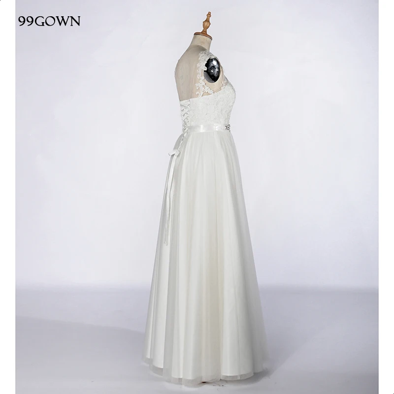 99GOWN белое кружевное длинное платье для подружки невесты без рукавов с вышивкой бисером женские платья для свадебной вечеринки