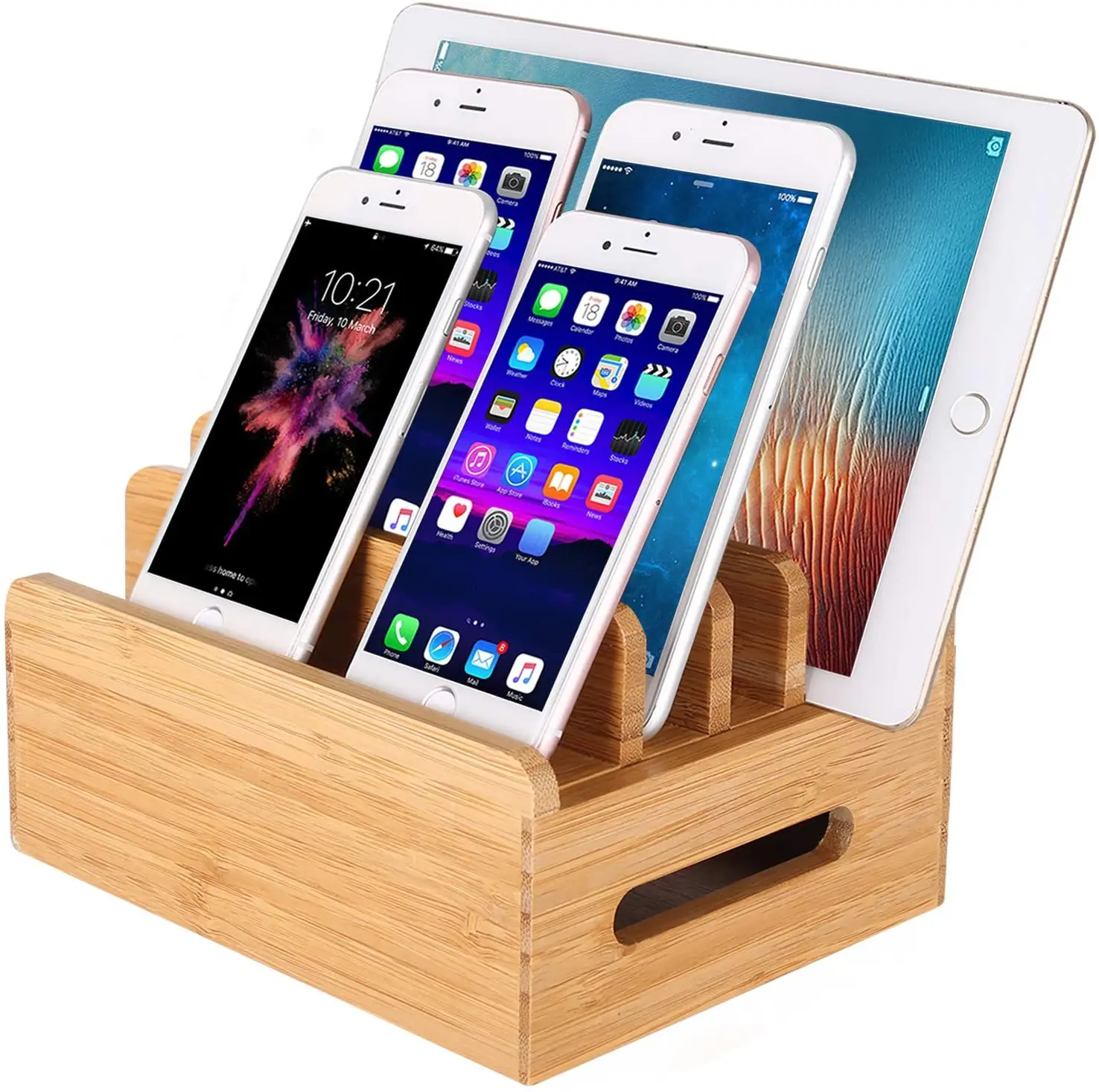 Estación de carga multidispositivo de madera de bambú para teléfono,  soporte de base sin cargador para iPhone 11 Pro Max iPad mini - AliExpress