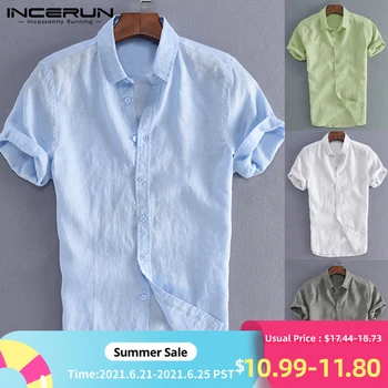 INCERUN Elegant S-5XL Male Tee Tops Casual Shirts Men Social Shirts Dress Button Turn Down Collar Slim Fit Men Clothes Camisa 1