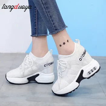 

Womens White Vulcanized Shoes Ladies Chunky Trainers Disruptor Hidden Heels Wedge Sneakers Breathable Platform Black Shoes 2020