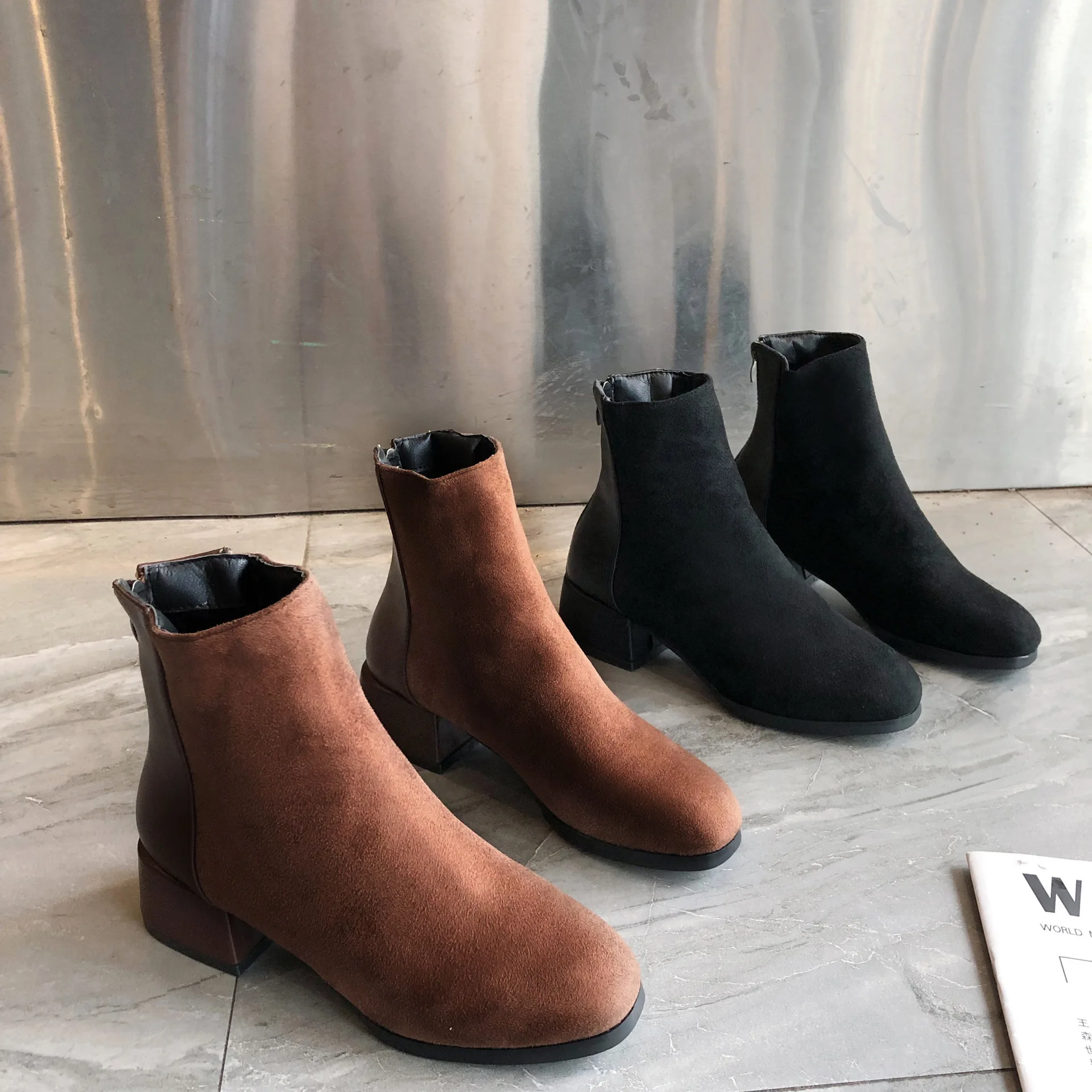 Women Zip Ankle Boots Hollow Out Female Retro Autumn Women's Casual Thick Low Heels Ladies Shoes Woman